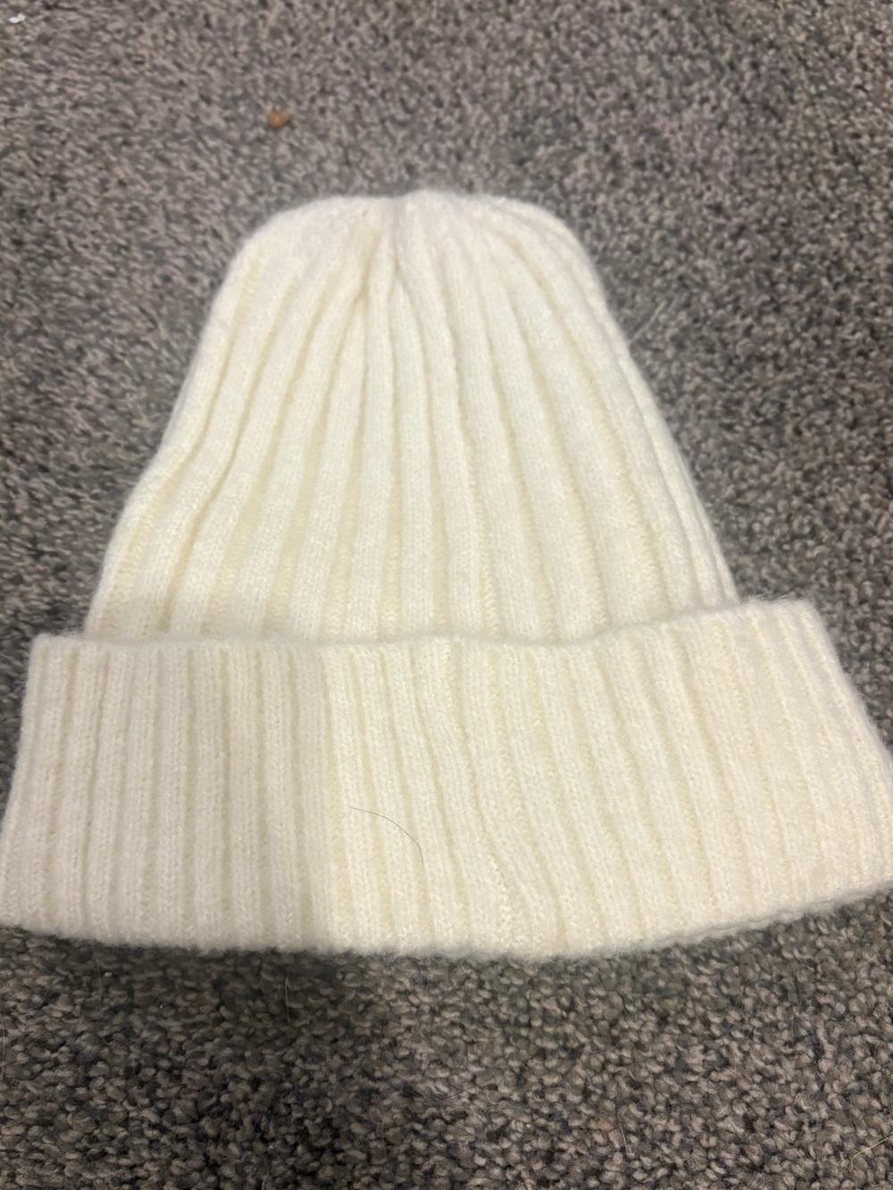 Cream Ribbed Knit Beanie Hat